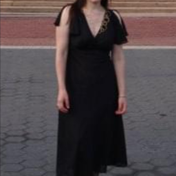 Betsey Johnson Sheer Black Chiffon V Neck Midi Dress Size M - Picture 2 of 10